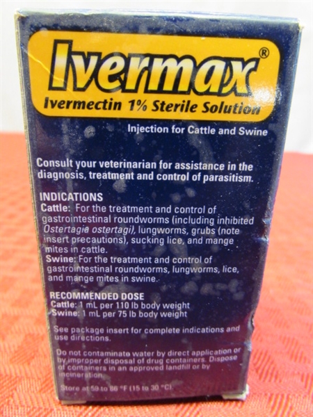 UNOPENED IVERMAX DEWORMER FOR CATTLE OR SWINE-50 ml EXP DATE JUN 2016