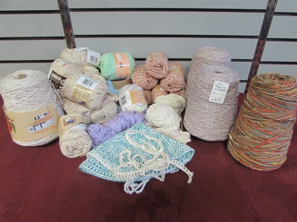 LOADS OF COTTON PEACHES & CREAM/SUGAR & CREAM 4-PLY YARN-CONE YARN & SKEINS-THESE MAKE GREAT DISHCLOTHS!