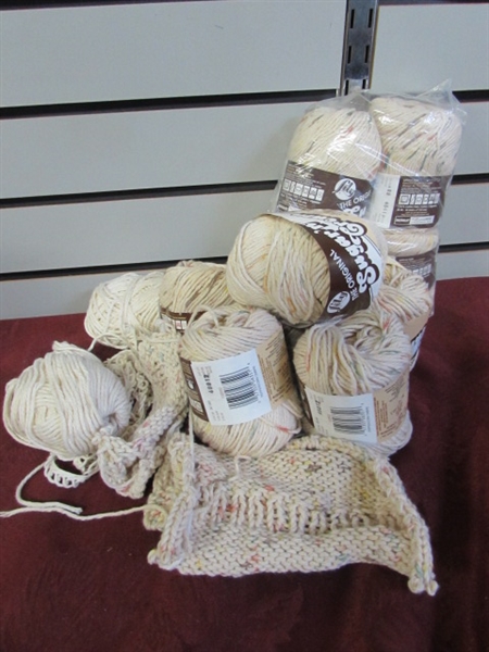 LOADS OF COTTON PEACHES & CREAM/SUGAR & CREAM 4-PLY YARN-CONE YARN & SKEINS-THESE MAKE GREAT DISHCLOTHS!