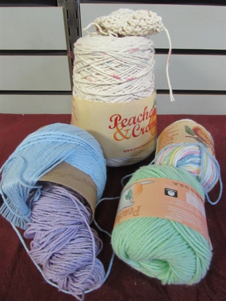 LOADS OF COTTON PEACHES & CREAM/SUGAR & CREAM 4-PLY YARN-CONE YARN & SKEINS-THESE MAKE GREAT DISHCLOTHS!