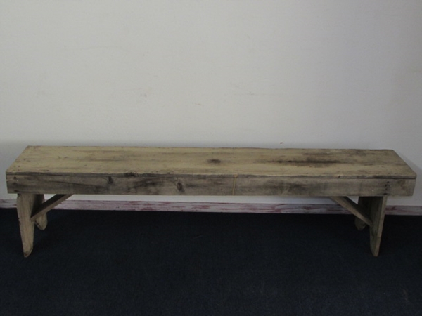 Lot Detail - PRIMITIVE HANDMADE WOOD BENCH #2