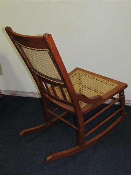 SUPER CUTE ANTIQUE WOOD & RATTAN ROCKING CHAIR