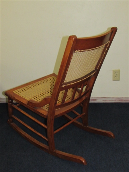 SUPER CUTE ANTIQUE WOOD & RATTAN ROCKING CHAIR