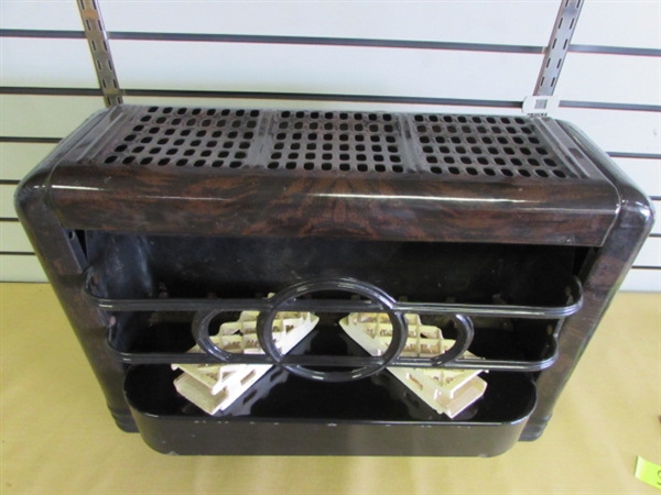 JUST LIKE GRANDMA'S! RARE ANTIQUE ART DECO ENAMELED TEMCO GAS HEATER WITH CERAMIC BRICKS