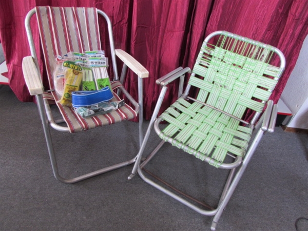 vintage aluminum lawn chairs webbing