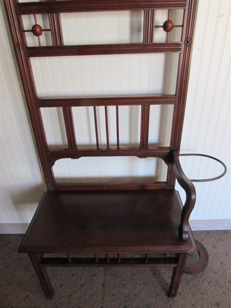 ANTIQUE HALL TREE WITH UMBRELLA STAND