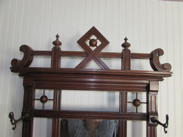 ANTIQUE HALL TREE WITH UMBRELLA STAND