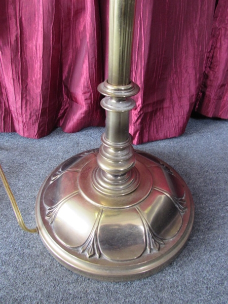 CLASSY BRASS & GLASS COMBO FLOOR LAMP & TABLE