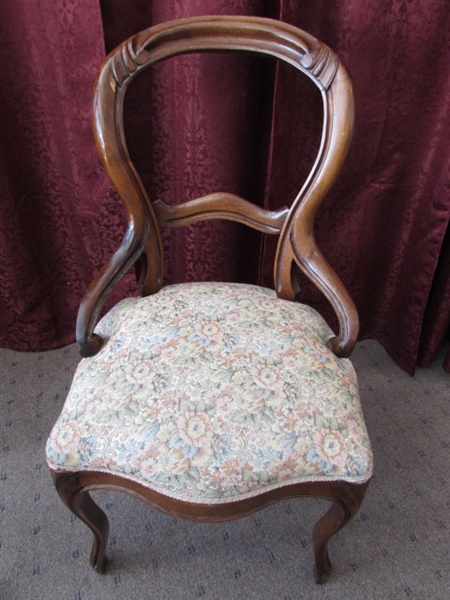 ANTIQUE VICTORIAN CARVED BALLOON BACK & UPHOLSTERED CHAIR #2