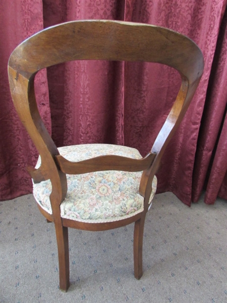 ANTIQUE VICTORIAN CARVED BALLOON BACK & UPHOLSTERED CHAIR #2