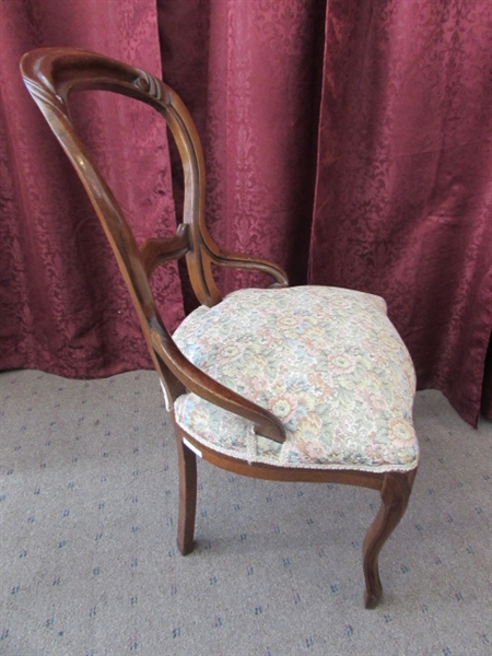 ANTIQUE VICTORIAN CARVED BALLOON BACK & UPHOLSTERED CHAIR #2