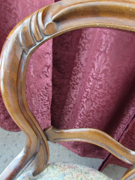 ANTIQUE VICTORIAN CARVED BALLOON BACK & UPHOLSTERED CHAIR #2