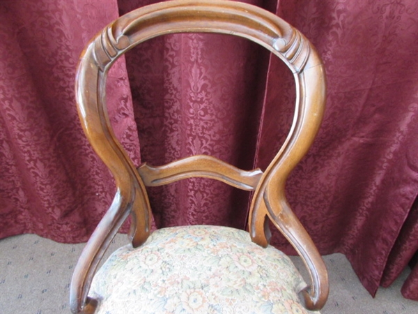 ANTIQUE VICTORIAN CARVED BALLOON BACK & UPHOLSTERED CHAIR #2