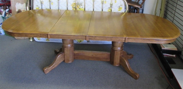 CHATEAU OVAL DOUBLE PEDESTAL DINING ROOM TABLE -WHITE OAK WITH 2 LEAVES!