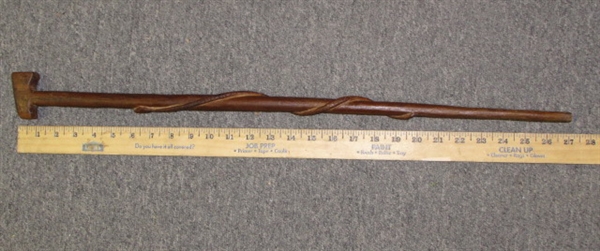 VERY UNIQUE & OLD SOLID WOOD CANE WITH CARVED SNAKE MOTIF