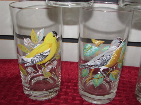 COLLECTIBLE VINTAGE BIRD DRINKING GLASSES, BIRD THEMED DECOR, OTAGIRI BIRD COASTER SET & MORE