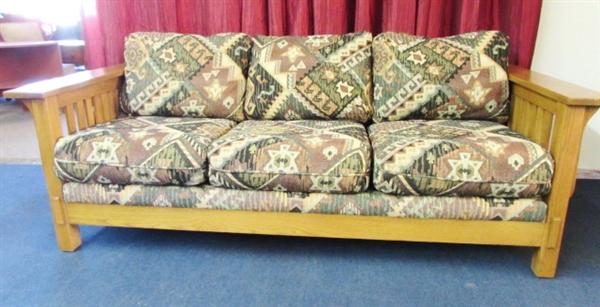 MATCHING HIGH QUALITY FLEXSTEEL MISSION STYLE OAK SOFA