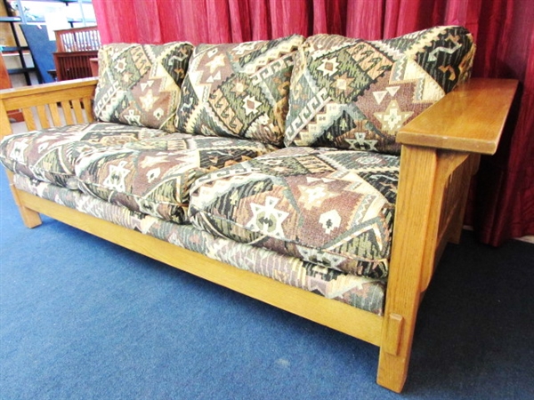 MATCHING HIGH QUALITY FLEXSTEEL MISSION STYLE OAK SOFA