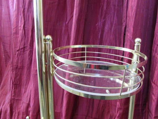 ATTRACTIVE POLISHED BRASS FLOOR LAMP WITH THREE TIERED HOLDERS-PLANT STAND? YOU NAME IT!