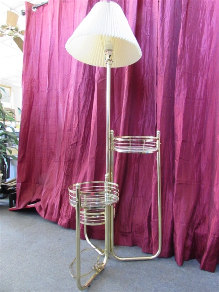 ATTRACTIVE POLISHED BRASS FLOOR LAMP WITH THREE TIERED HOLDERS-PLANT STAND? YOU NAME IT!