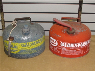TWO VINTAGE EAGLE GALVANIZED GAS CANS