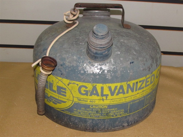 TWO VINTAGE EAGLE GALVANIZED GAS CANS