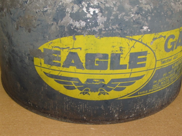 TWO VINTAGE EAGLE GALVANIZED GAS CANS