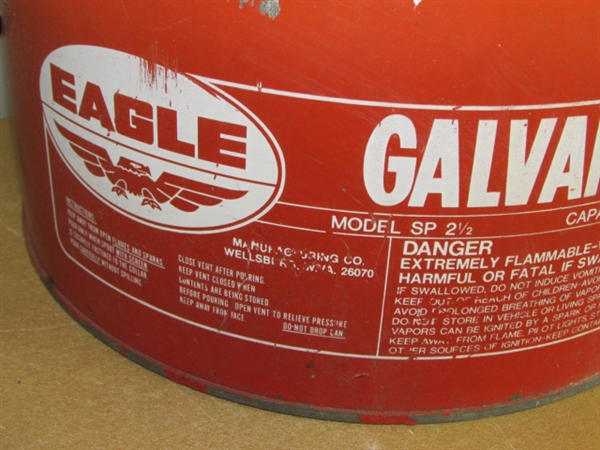 TWO VINTAGE EAGLE GALVANIZED GAS CANS