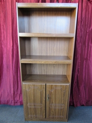 SLEEK BOOKCASE CABINET WITH 2 SHELVES & 2-DOOR CLOSED STORAGE SPACE AT BOTTOM