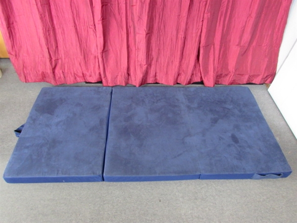 SLEEP COMFORTABLY ANYWHERE ON THIS FOLD OUT FOAM PAD!  OVER 3 THICK & LINED IN MICROSUEDE