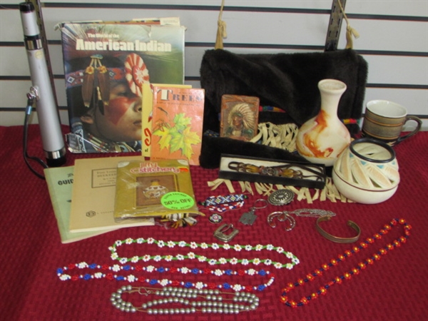 DISCOVER THE WEST-NEMADJI POTTERY, GLASS & SILVER BEAD NECKLACES, NATIVE AMERICAN CHIEF WALL PLAQUE & MORE