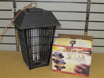 NEW SET OF 4 SOLAR ACCENT LIGHTS & BUG ZAPPER LIGHT FOR THE PATIO
