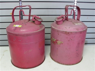 TWO VINTAGE 5 GALLON SAFETY GAS CANS