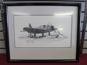 SIGNED & NUMBERED PRINT " CHANCE VOUGHT OS2U-3 KINGFISHER" WWII FLOAT PLANE BY JOE MILIGH