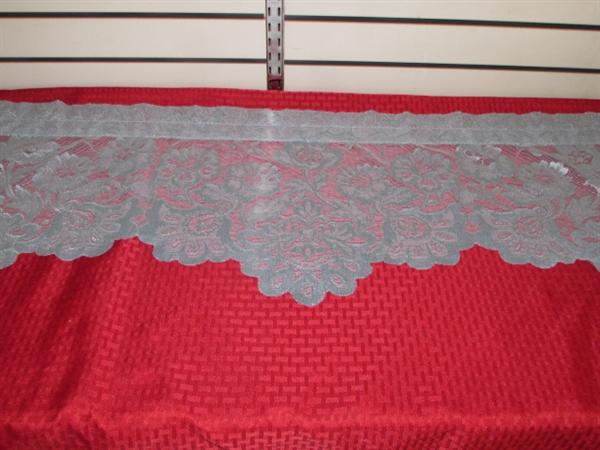 ELEGANT CORNFLOWER BLUE LACE CURTAINS! TWO PAIR PLUS MATCHING VALANCE