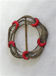 ANTIQUE ART DECO SCARF CLIP MADE IN CZECH REPUBLIC BRASS WITH RED GLASS ACCENTS BEAUTIFUL! 