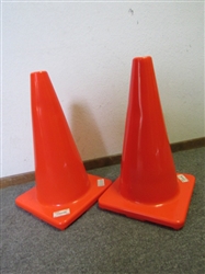 TWO LIKE NEW , BRIGHT ORANGE 18 INCH SAFETY CONES