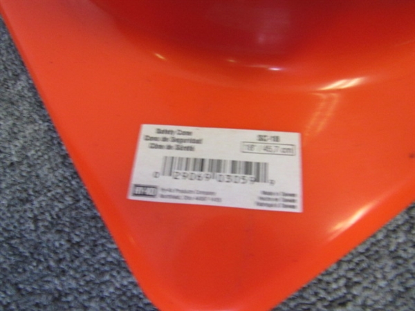 TWO LIKE NEW , BRIGHT ORANGE 18 INCH SAFETY CONES