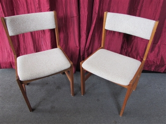 TWO COMFORTABLE TEAK SIDE CHAIRS WITH CUSHIONED SEATS & BACK RESTS #2