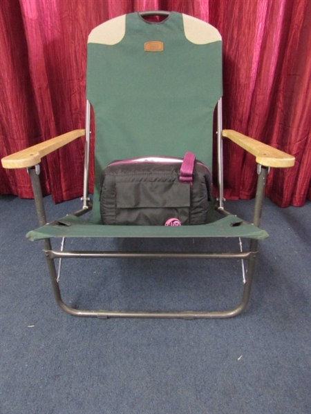 RELAX IN THIS VERY NICE COLEMAN FOLDING CHAIR PLUS A SOFT SIDE COOLER