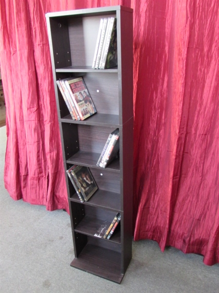 DVD STAND WITH ADJUSTABLE SHELVES & 15 DVD'S