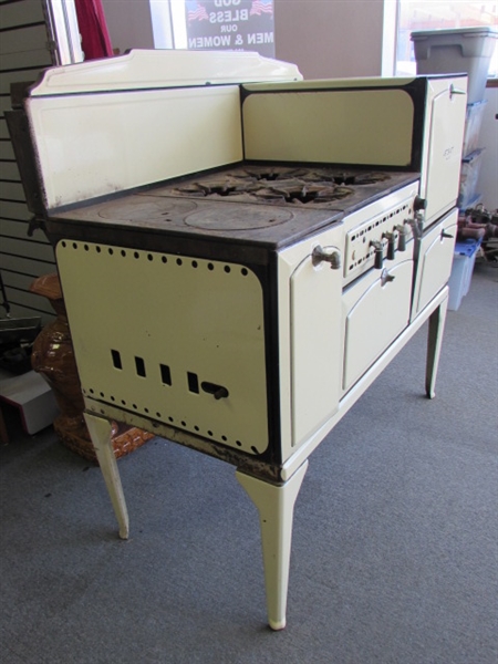 WONDERFUL ANTIQUE ENAMELED GAS/WOOD COOK STOVE