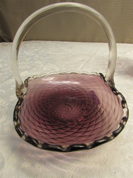 PRETTY IN PURPLE: GLASS BELL, GLASS BASKET, OVERSIZED WINE GLASS