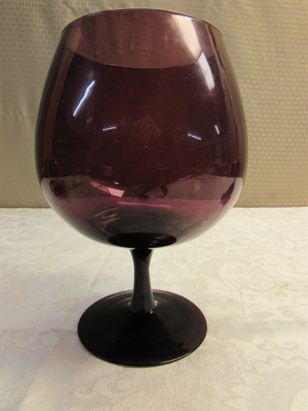 PRETTY IN PURPLE: GLASS BELL, GLASS BASKET, OVERSIZED WINE GLASS