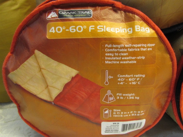 READY FOR YOUR NEXT CAMPING TRIP: 4 SLEEPING BAGS AND LUNCH BOX