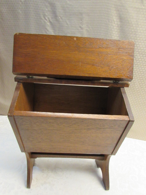 VINTAGE WOODEN STANDING SEWING BOX W/ SUPPLIES