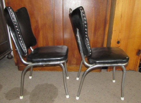 A PAIR OF BLACK & CHROME DINING CHAIRS