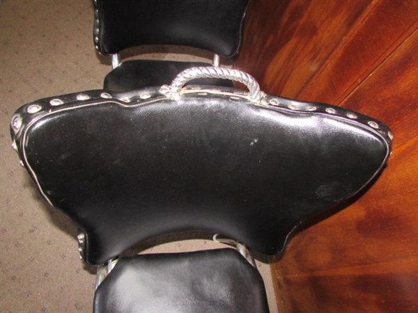 A PAIR OF BLACK & CHROME DINING CHAIRS