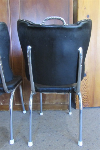 A PAIR OF BLACK & CHROME DINING CHAIRS