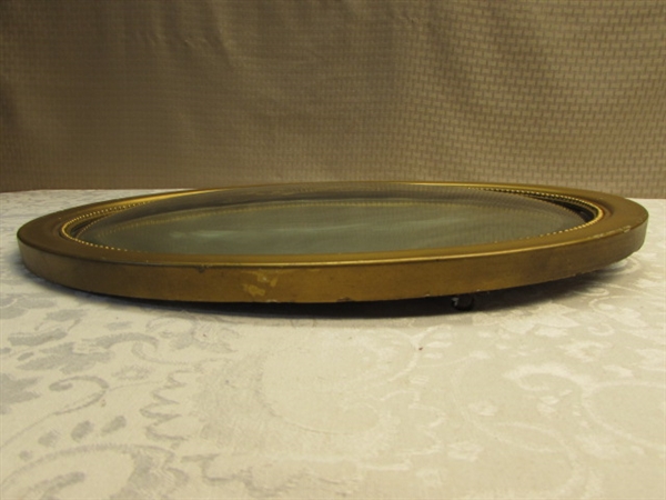 ANTIQUE OVAL MIRROR W/GOLD BEAD FRAME